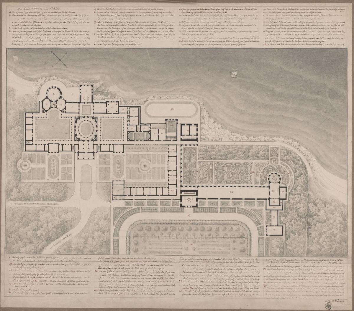 Rekonstruktion der Villa Laurentina nach Plinius. Grundriss und Situationsplan