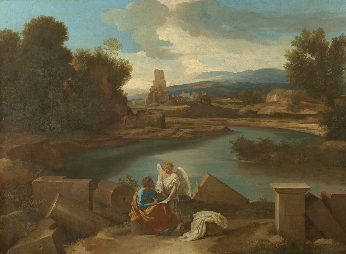 Landschaft aus der römischen Campagna, mit Matthäus und dem Engel