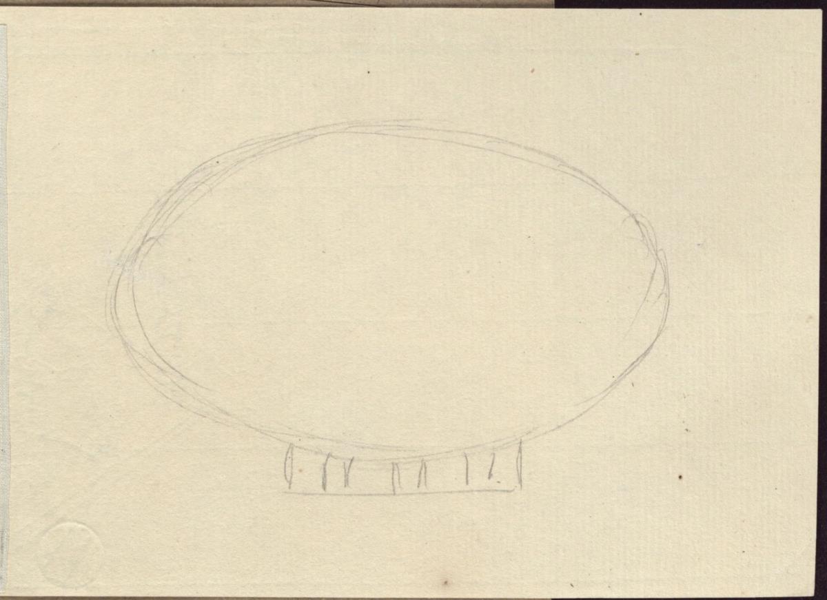 Geometrische Form. Ellipse, daran ein eckiger Anschluss mit parallelen Linien