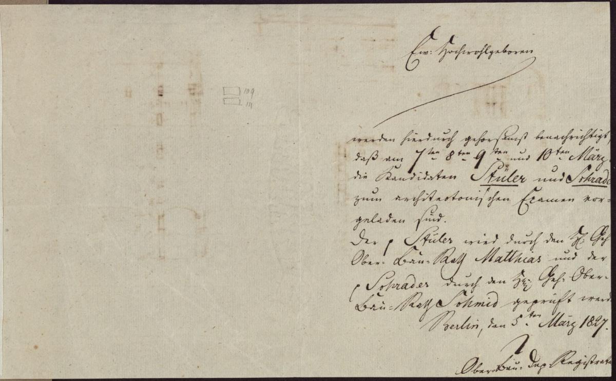 Brief der Oberbaudeputation vom 5. März 1827