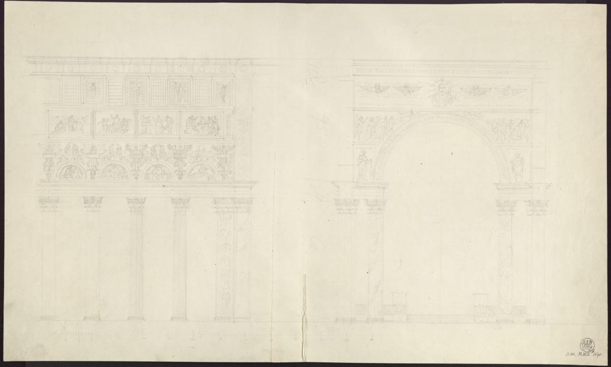 Entwürfe zu der Basilika für den Kronprinzen. Mittelschiffwand und Triumphbogen