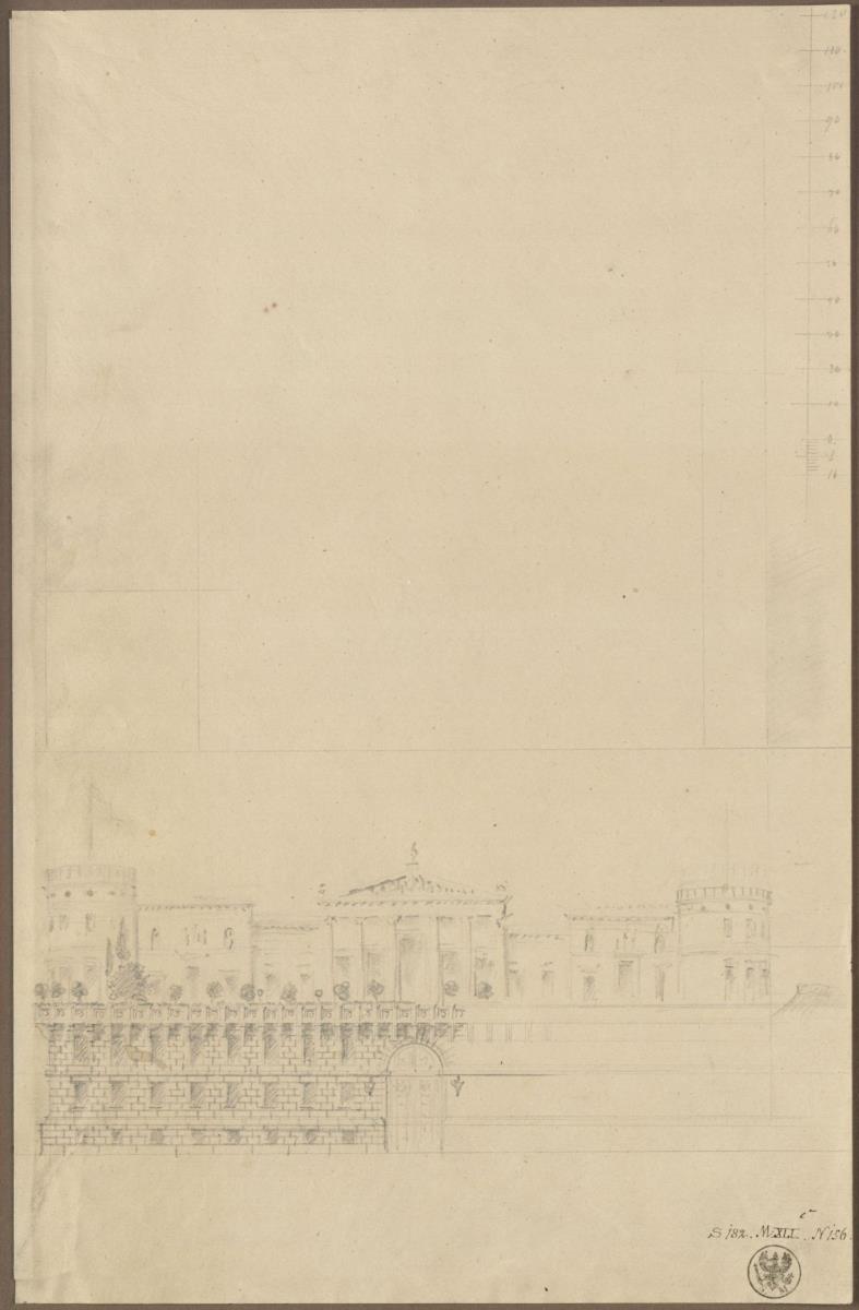 Berlin, Unter den Linden. Palais Prinz Wilhelm. Entwurf mit Ecktürmen. Teilaufriss