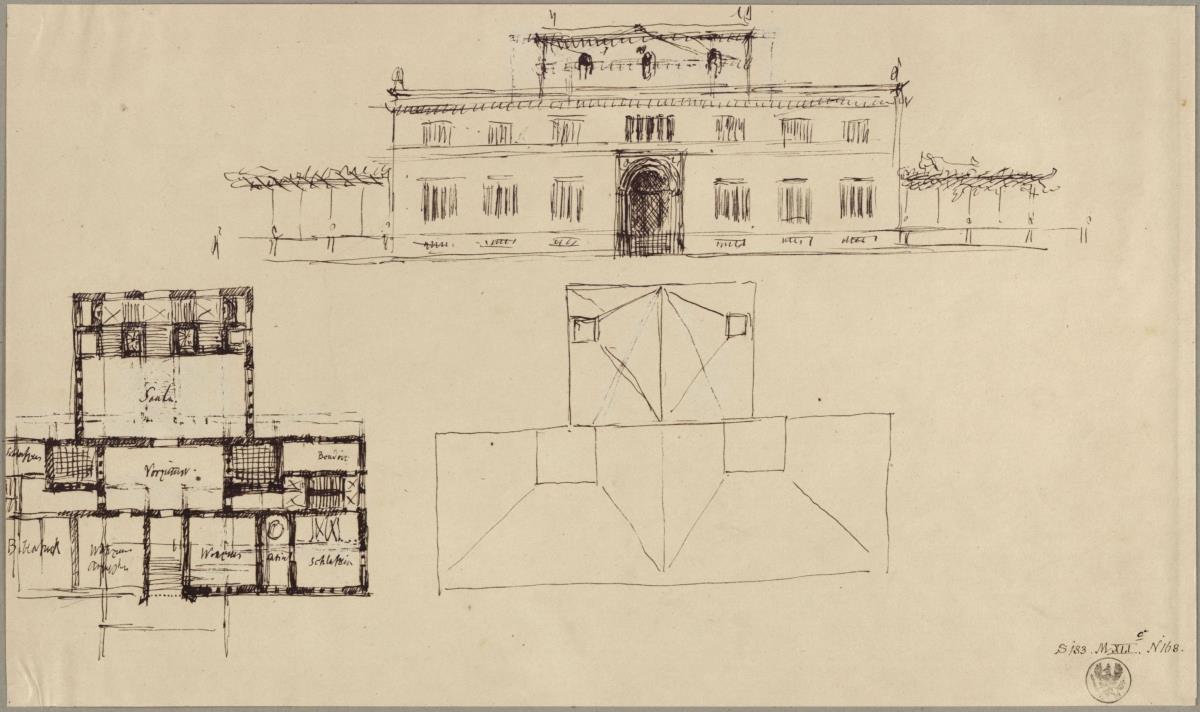 Entwurf zu einem Landhaus mit ausgegliedertem Saal