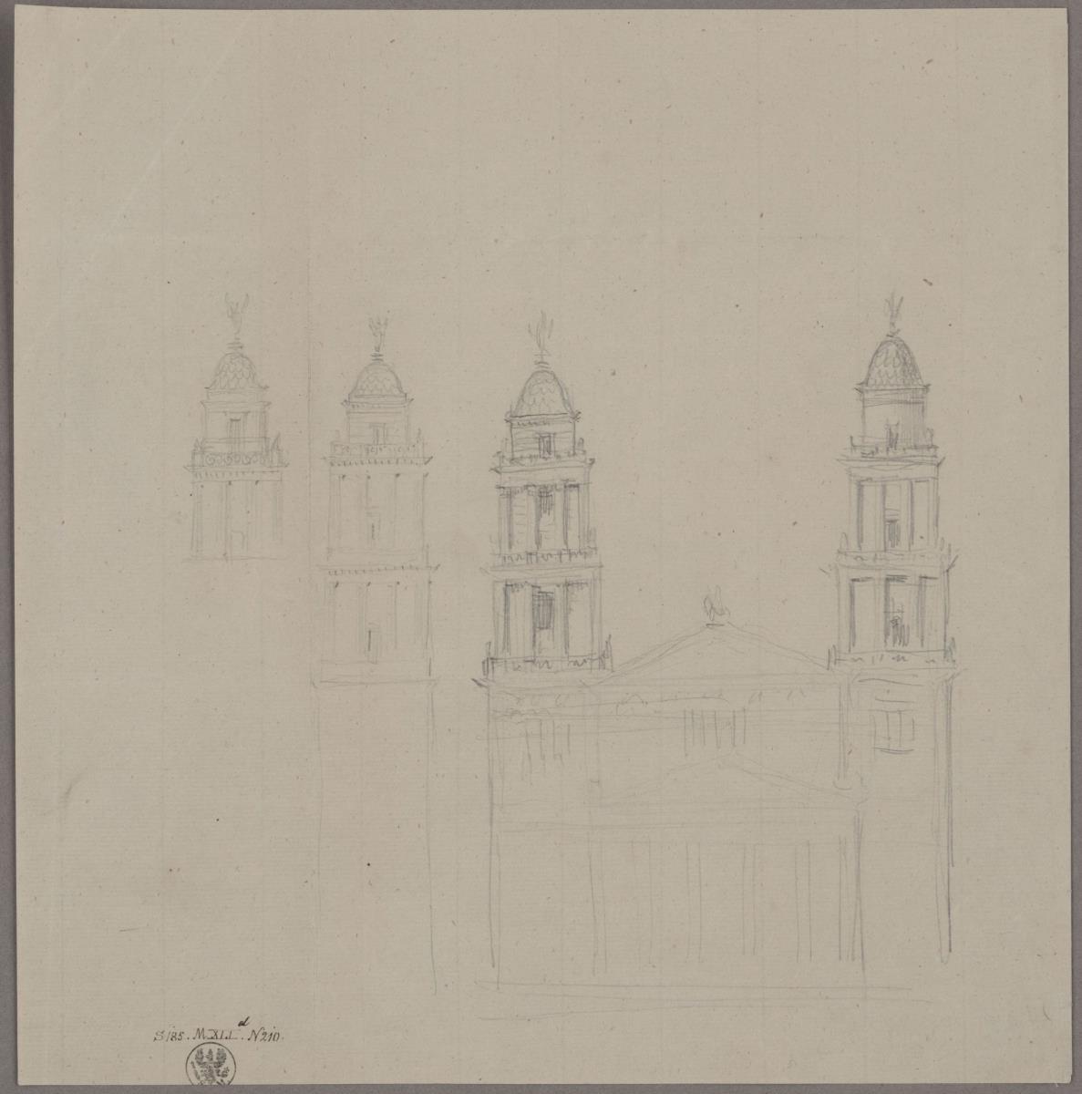 Entwürfe zu Türmen & Entwurf zu einer Kirche mit Doppelturmfassade