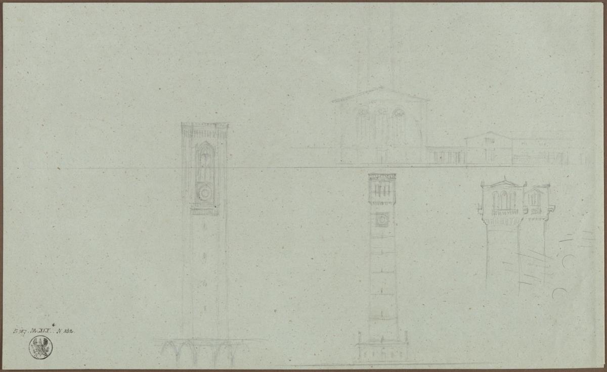 Die Residenz eines Fürsten. Entwurf zur Reitbahn, zum Uhrturm und zu den Stallungen