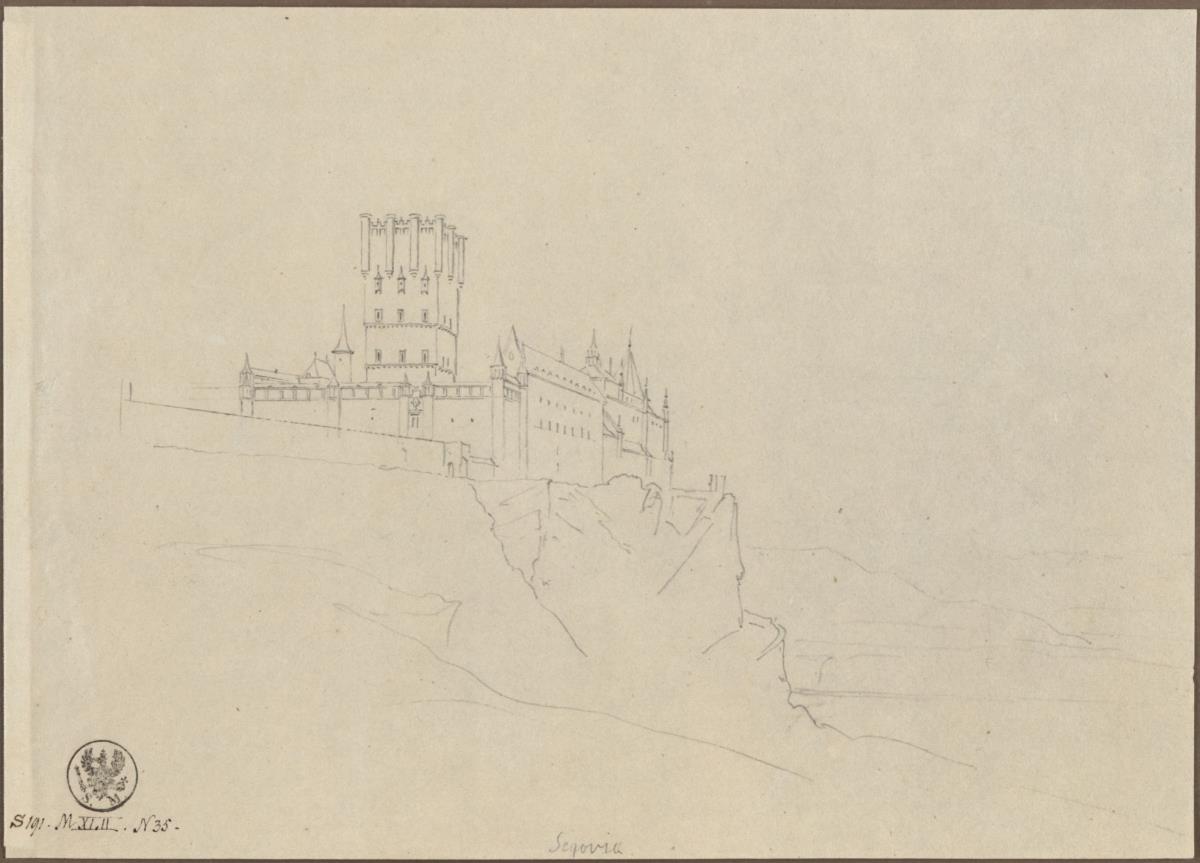 Entwurf zu einer Ansicht von Segovia in Spanien / Alcazar de Segovia