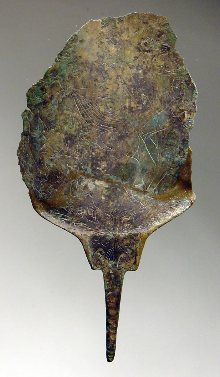 Etruskischer Spiegel (Fragment) mit Perseus und Merkur