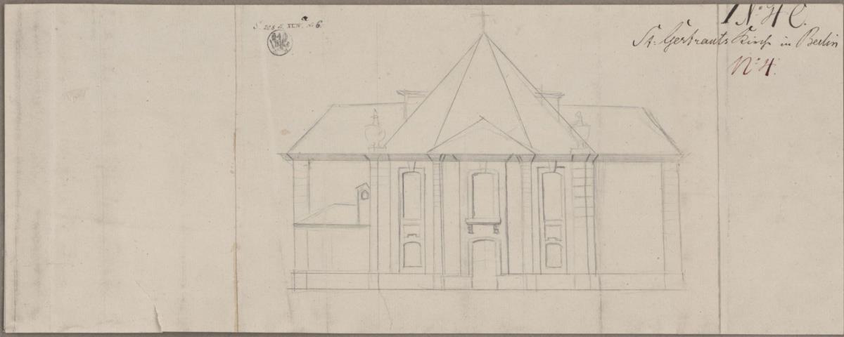 Berlin, Spittelmarkt. Entwurf zur Gertraudenkirche. Aufriss des Chores der barocken Kirche