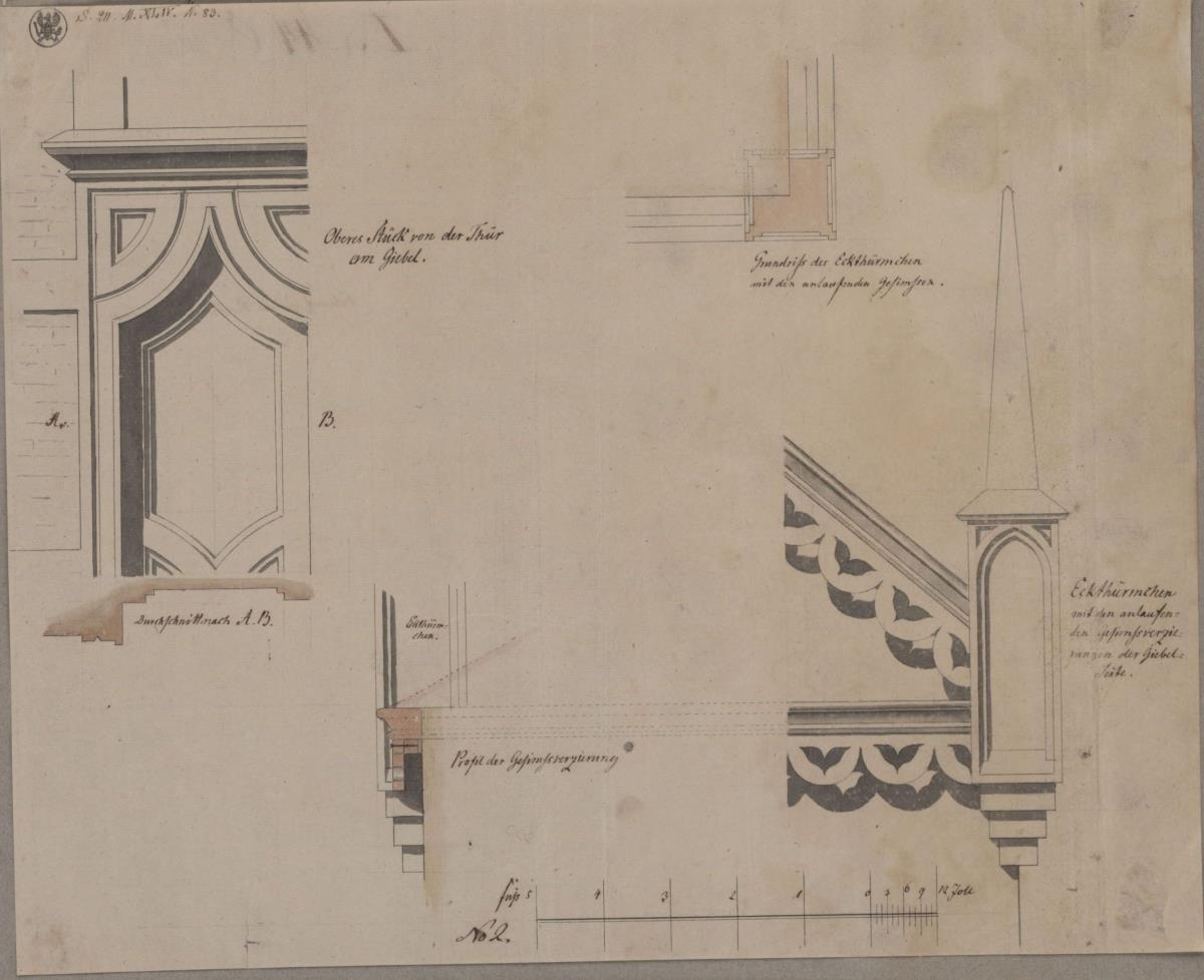 Döringshagen (Wołowiec), ehemals Kreis Naugard, Regierungsbezirk Stettin (Województwo Zachodniopomorskie). Entwurf zu einer Kirche. Äußere Details