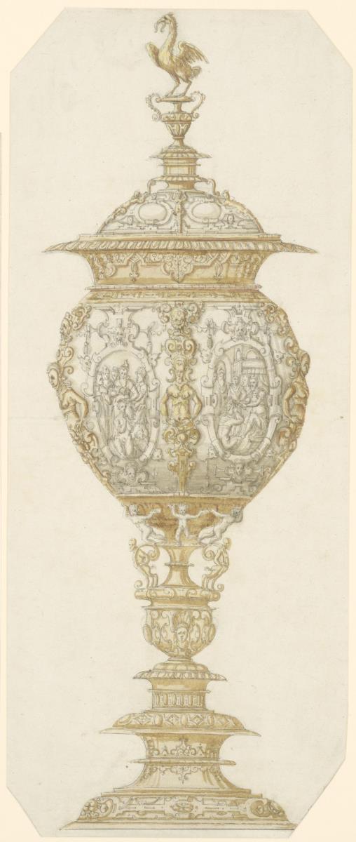 Großer Pokal,  auf dem Deckel Greif mit Schlange