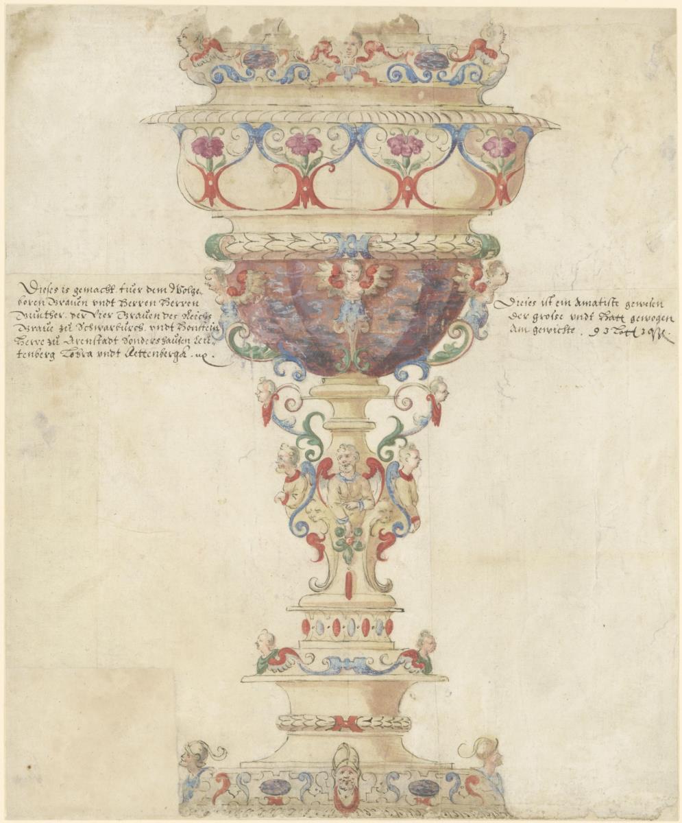 Pokal, farbig verziert, mit Amethyst