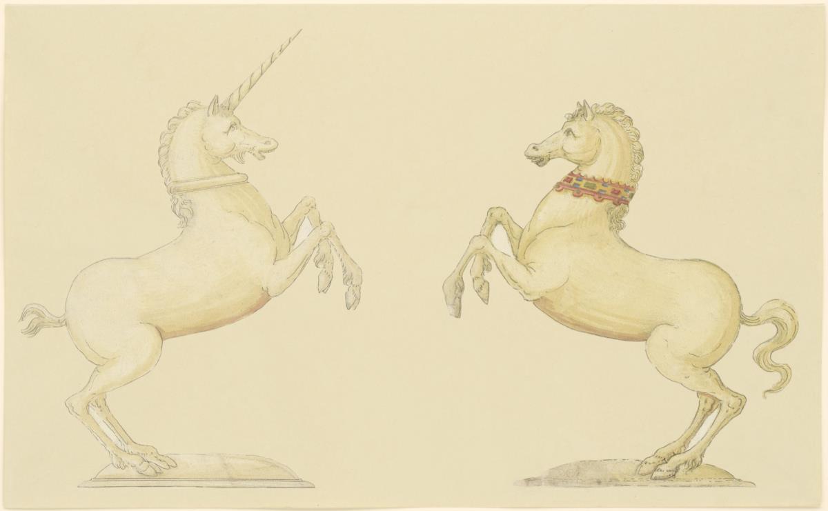 Springendes Einhorn als Tafelfigur