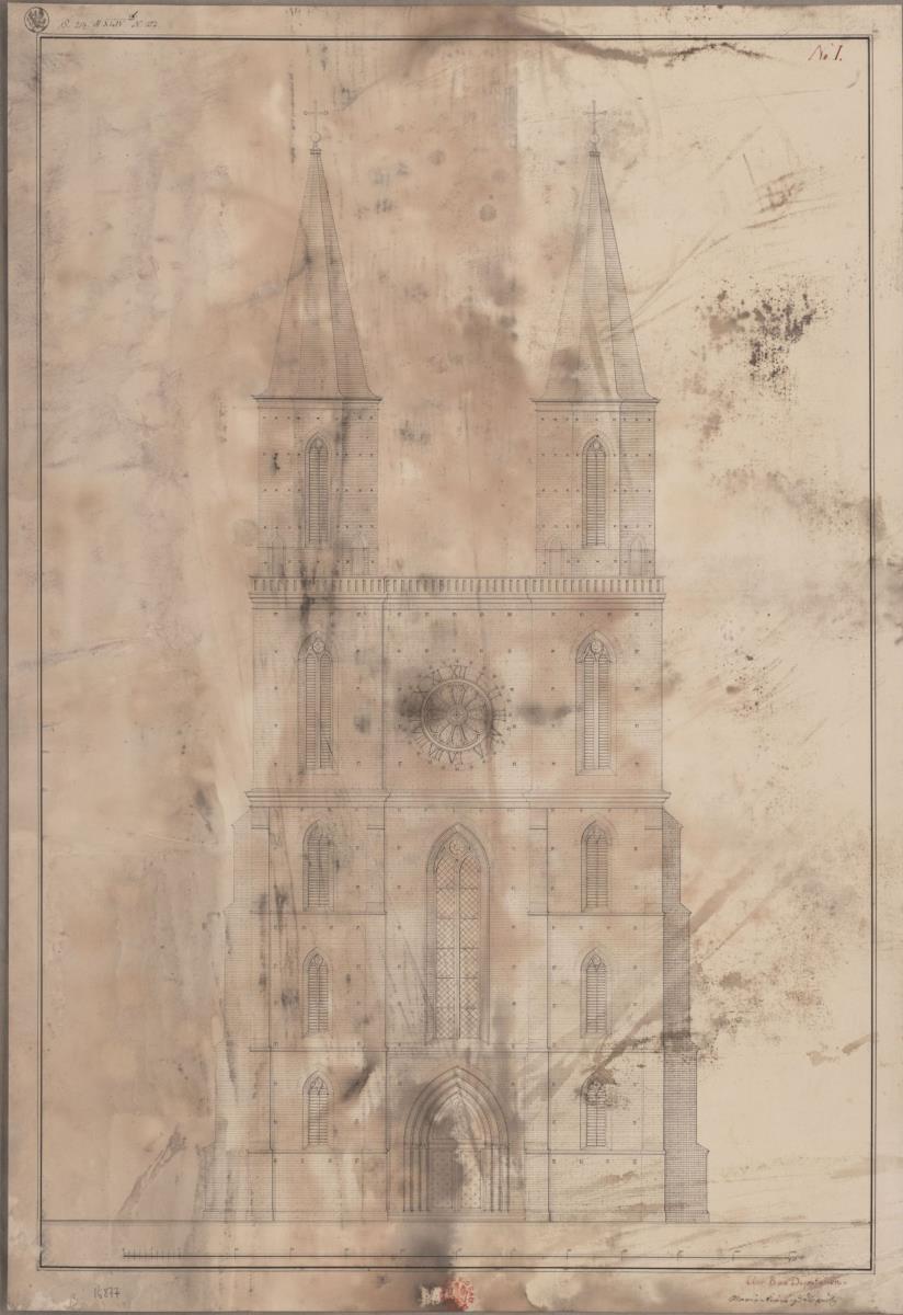 Liegnitz (Legnica). Entwurf zum Wiederaufbau der Marien (Liebfrauen) kirche. Aufriss der Westseite
