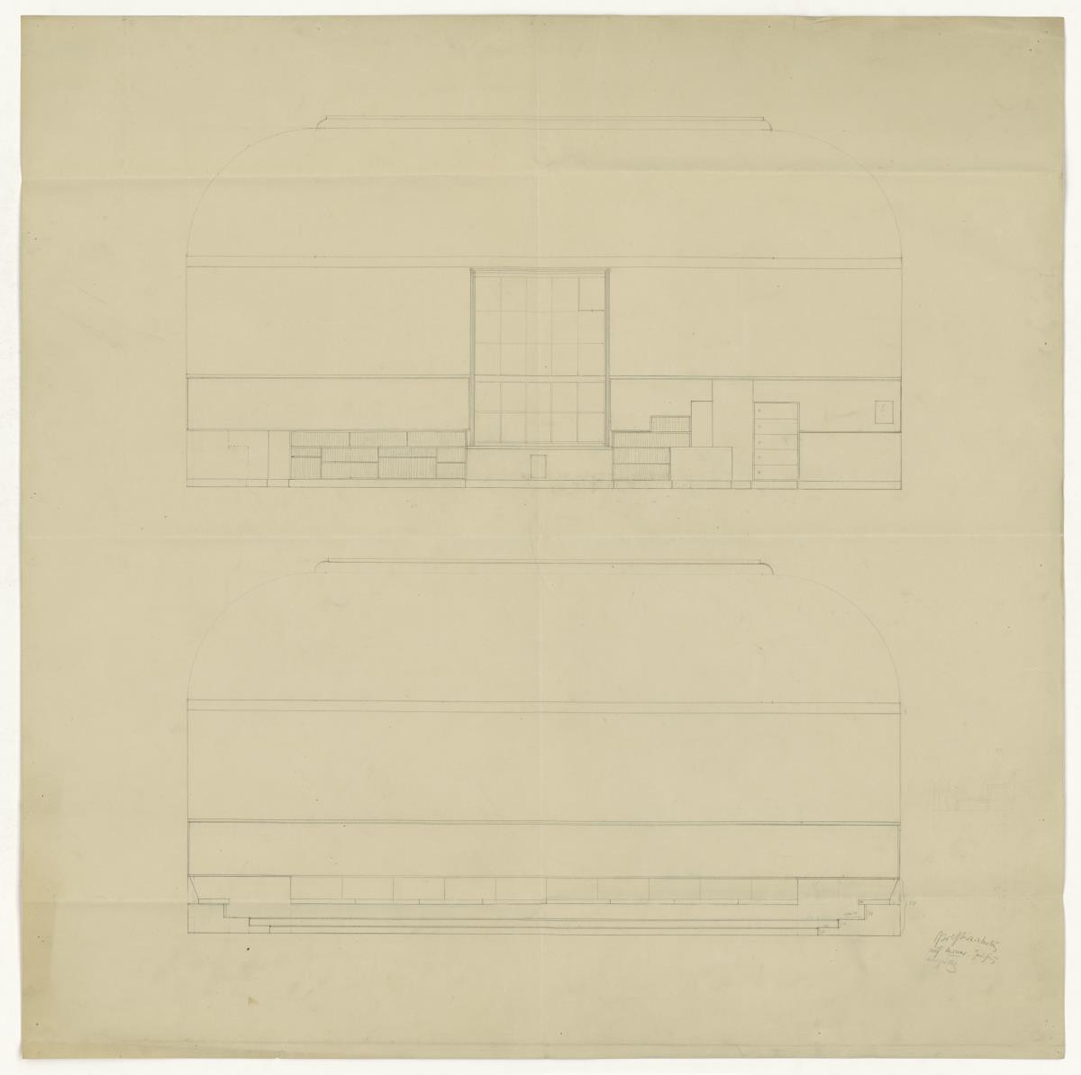 Entwurf Oberlichtsaal, Ansichten, Bauhaus Weimar (Lagepläne und Gebäude)