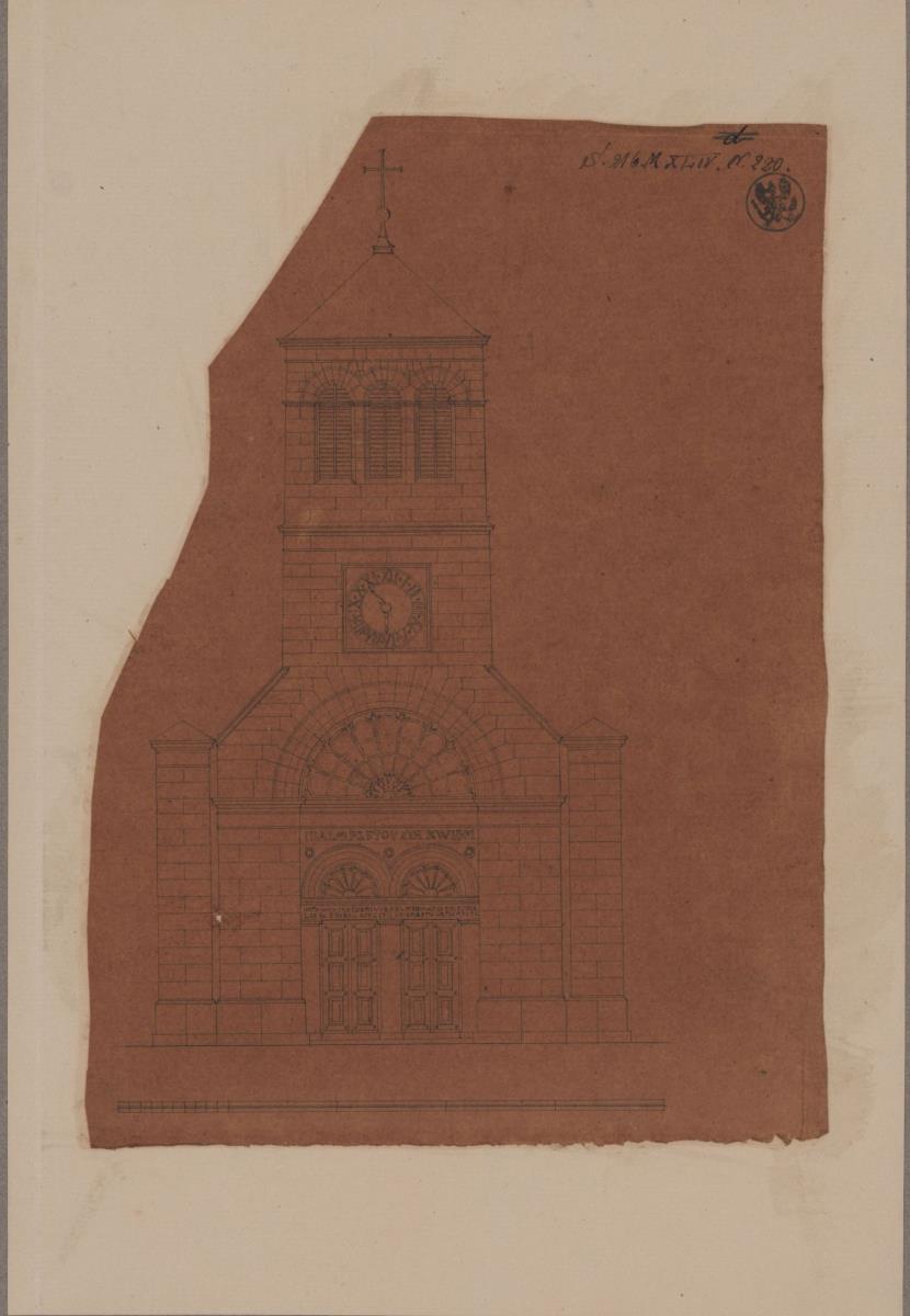 Normalkirche. Vorderansicht des Turms