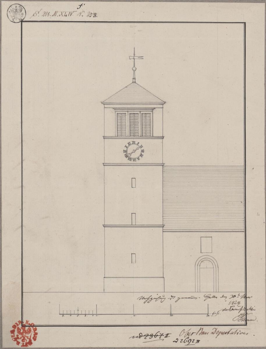 Löbnitz bei Leipzig. Entwurf zu einer Kirche. Teil der Seitenansicht