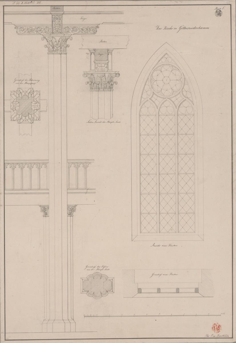 Götterswickerhamm bei Dinslaken. Entwurf zu einer Kirche. Hauptsäulen, Emporen und Fenster. Details
