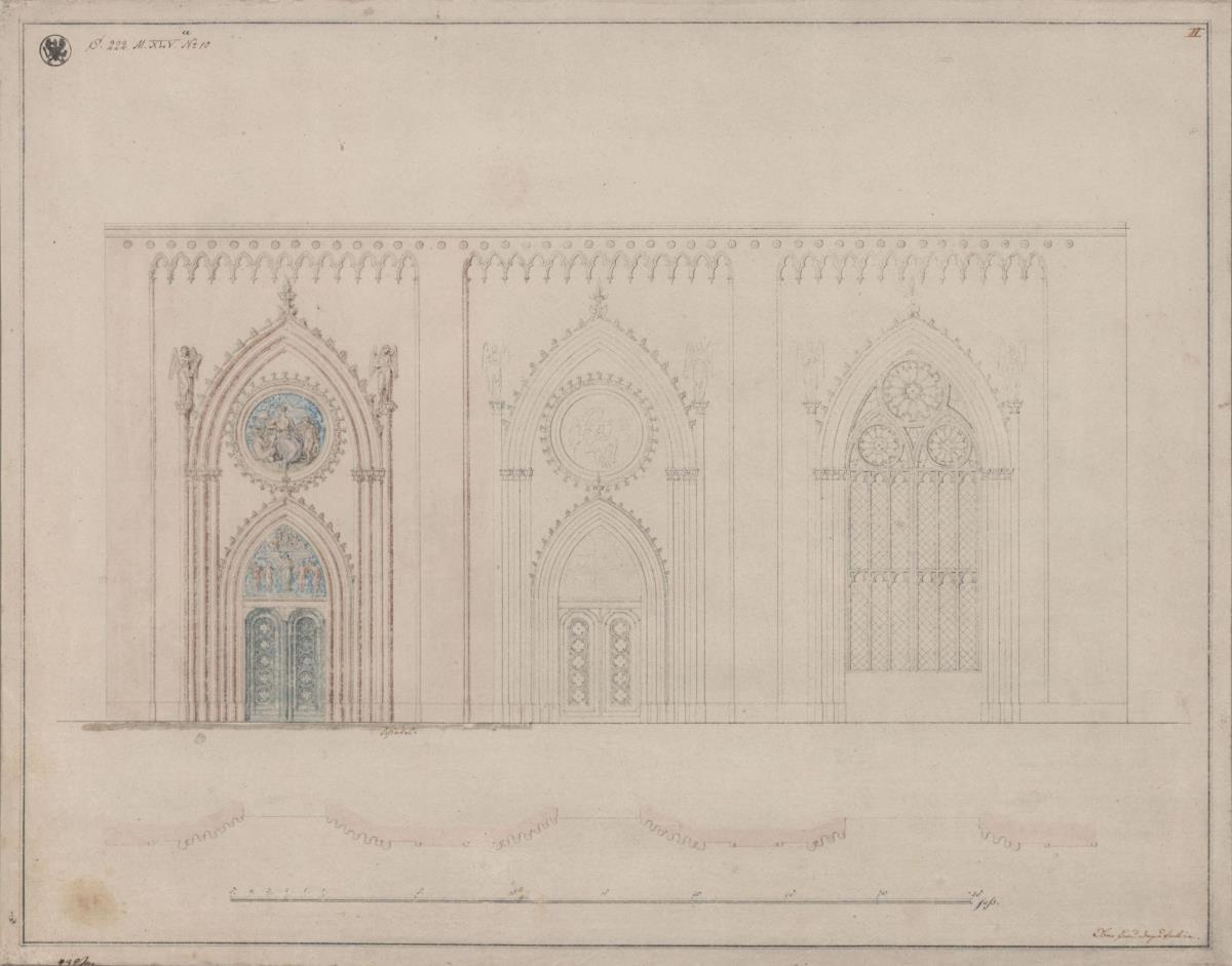 Berlin. Gymnasium zum Grauen Kloster. Entwurf zur inneren Einteilung des Auditoriums im Nordflügel. Aufriss