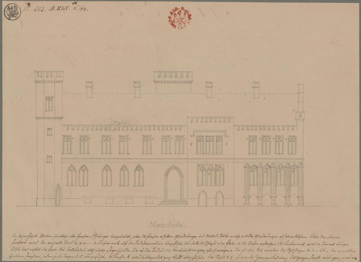 Kolberg (Kołobrzeg). Entwurf zum Rathaus. Aufriss der rückwärtigen Nordseite
