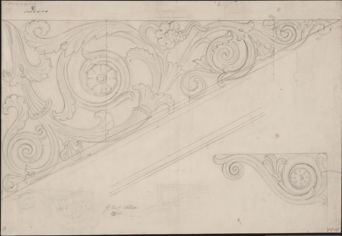 Berlin, Wilhelmstraße 102. Palais des Prinzen Albrecht von Preußen. Entwurf zur Eisentreppe