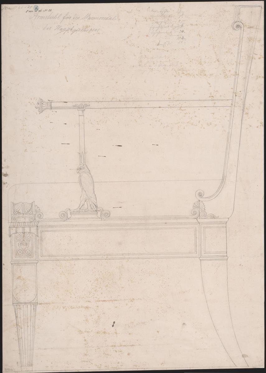 Berlin, Wilhelmplatz. Palais des Prinzen Karl von Preußen, Marmorsaal. Entwurf zu einem Sessel