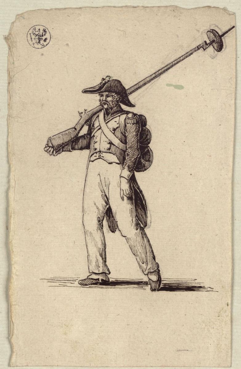 Französischer Soldat mit geschultertem Gewehr