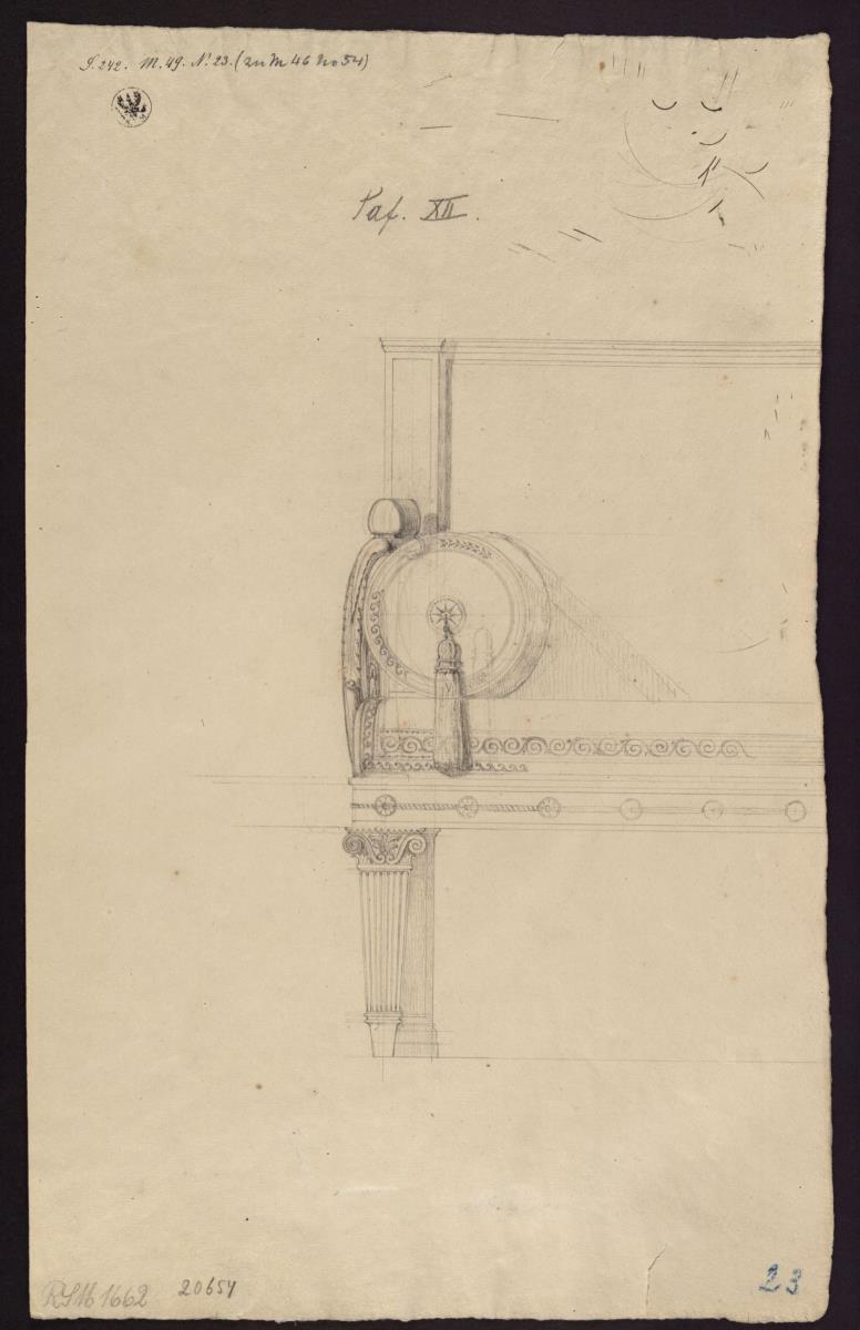 Berlin, Wilhelmstraße 102. Palais des Prinzen Albrecht von Preußen. Entwurf zu einem Sofa