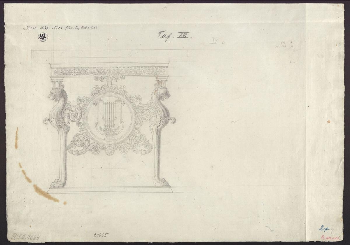 Berlin, Wilhelmstraße 102. Palais des Prinzen Albrecht von Preußen. Entwurf zu einem Tisch