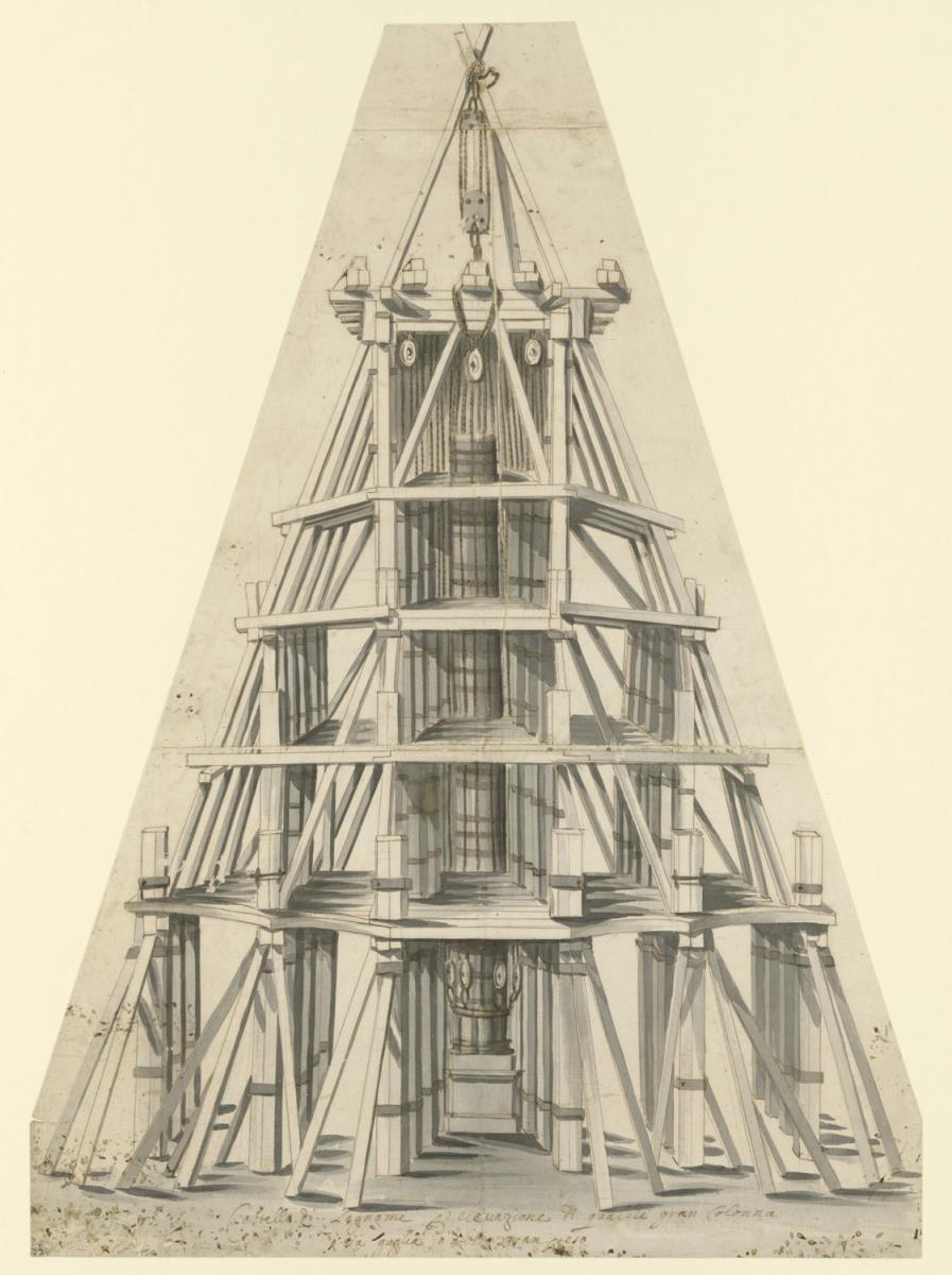 Säule mit Holzgerüst