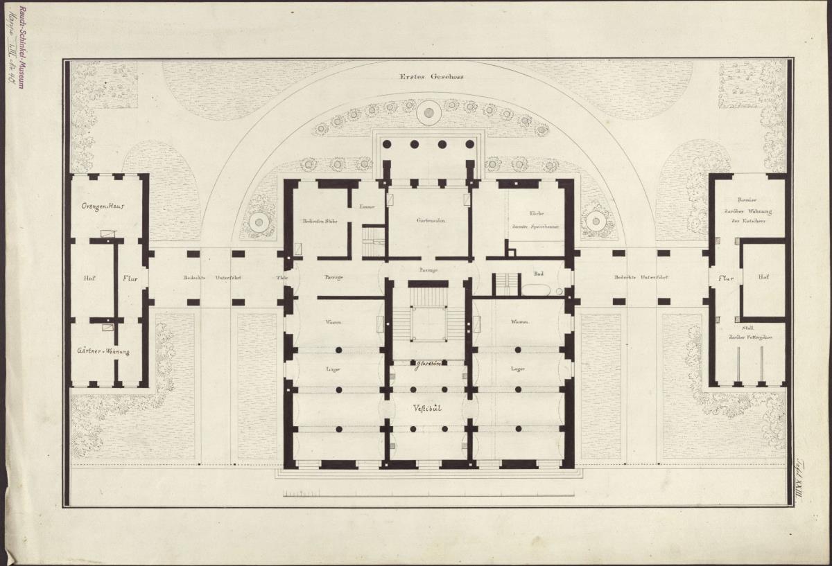 Grundriss und Gartenplan für ein vornehmes Wohnhaus