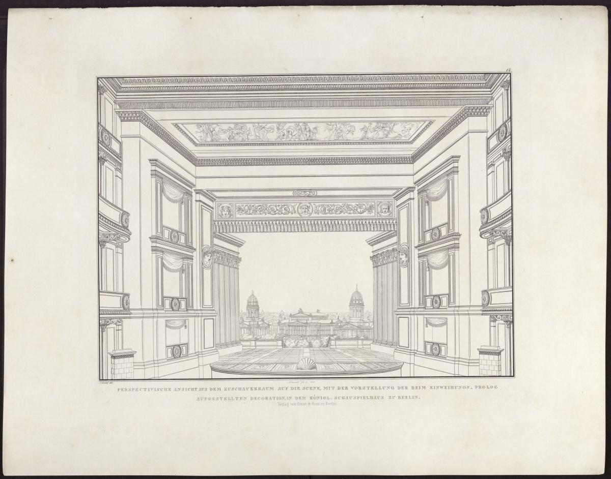 Sammlung architektonischer Entwürfe. Tafel 14 ( = Heft 2 zweite Folge, Tafel 14, 1826): Berlin. Schauspielhaus auf dem Gendarmenmarkt, Bühne