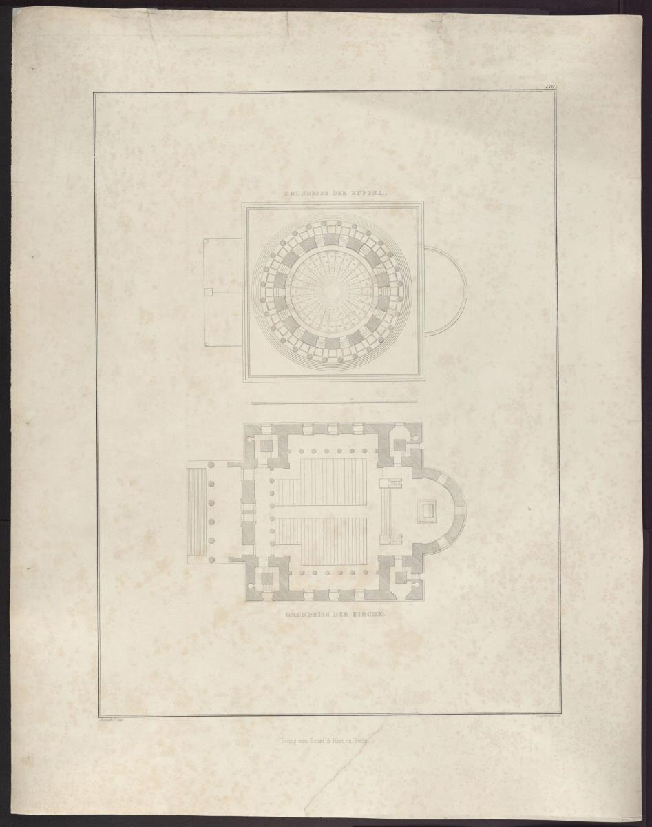 Sammlung architektonischer Entwürfe. Tafel 156 ( = Heft 22, Tafel 134, 1834): Potsdam. Nikolaikirche. Grundrisse des Ausführungsentwurfs