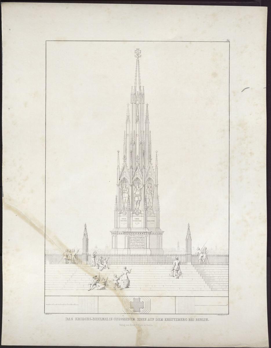 Sammlung architektonischer Entwürfe. Tafel 22 ( = Heft 3, Tafel 22, 1823): Berlin. Entwurf zum Kreuzbergdenkmal. Ansicht