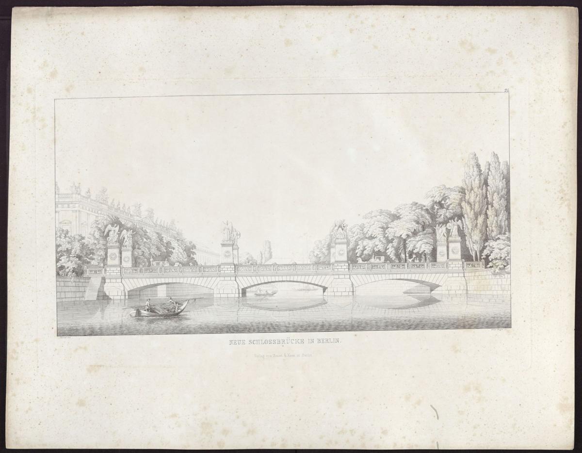 Sammlung architektonischer Entwürfe. Tafel 24 ( = Heft 3, Tafel 24, 1823): Berlin. Schlossbrücke. Ansicht von Süden