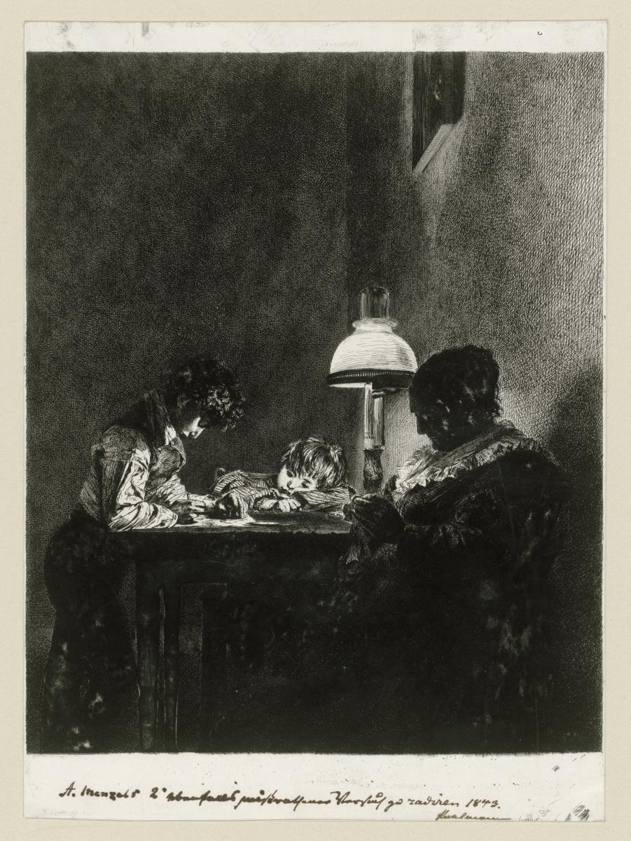 Familie bei der Lampe
