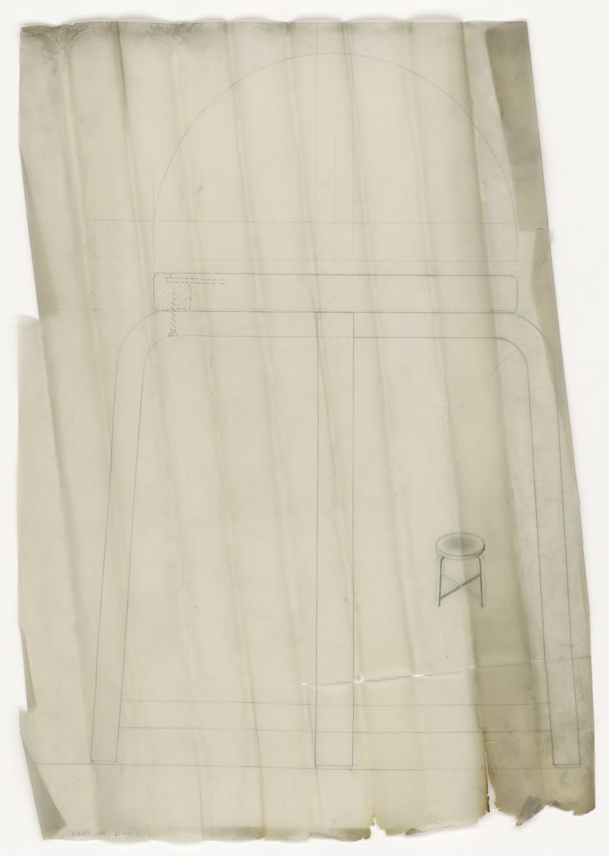 Hocker, Schnitt und Ansicht (Möbelentwürfe, Sitzmöbel)