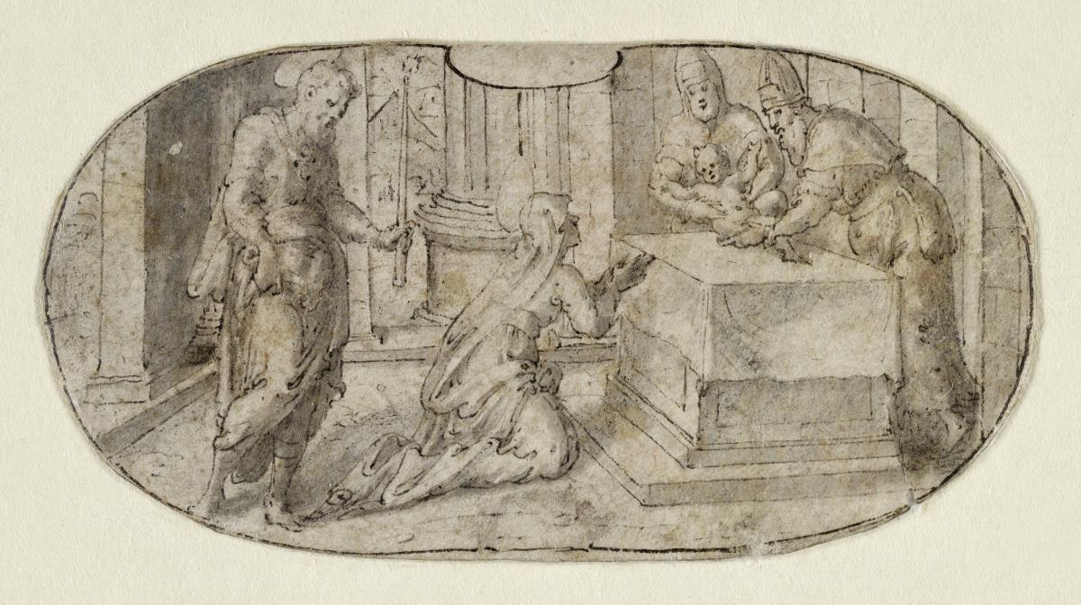 Die Darbringung Jesu im Tempel (Bildfeld in einer ovalen Kartusche)