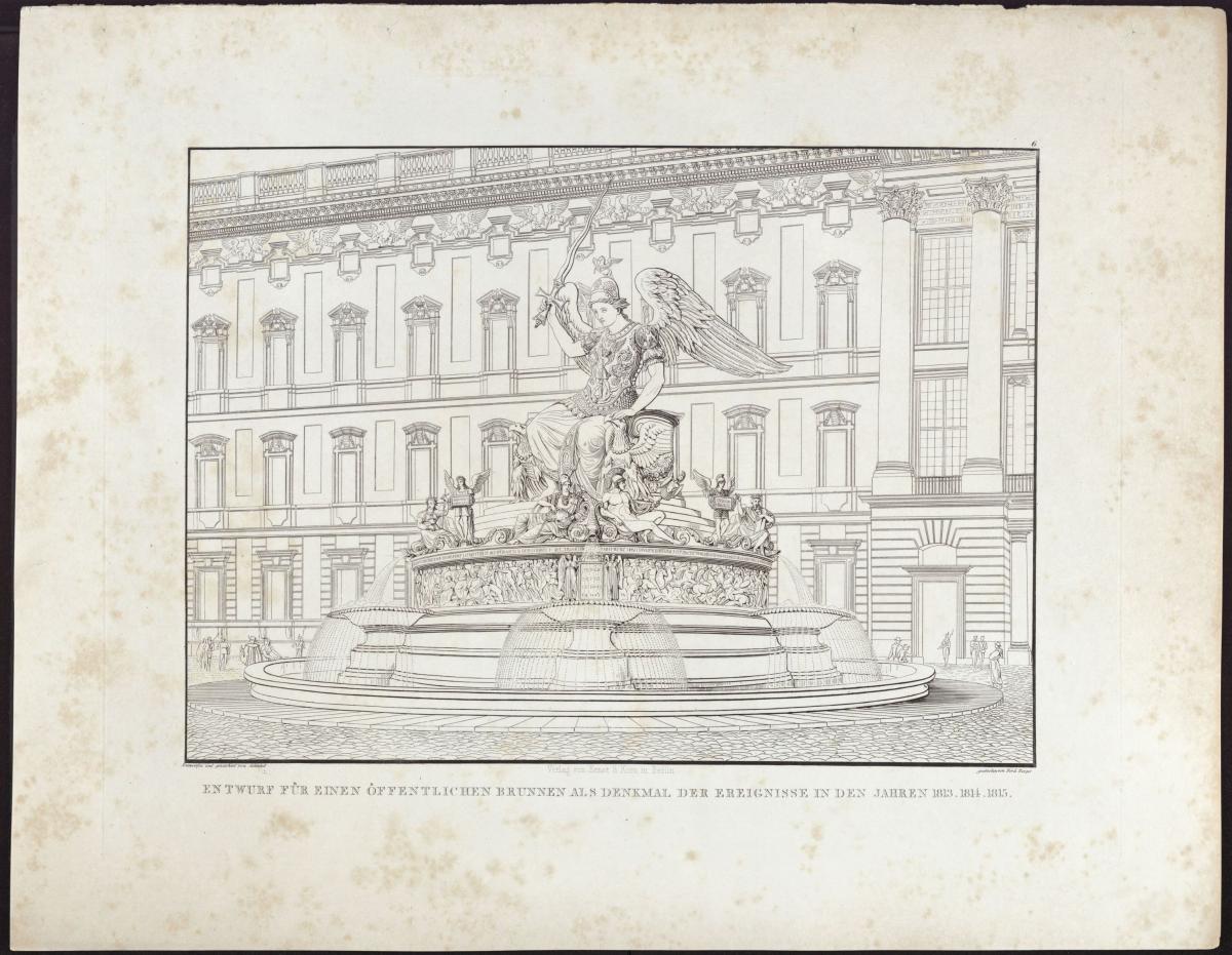 Sammlung architektonischer Entwürfe. Tafel 6 (= Heft 1, Tafel 6, 1819): Berlin, Schlossplatz. Entwurf zum Brunnen als Denkmal für die Befreiungskriege (Befreiungsbrunnen)