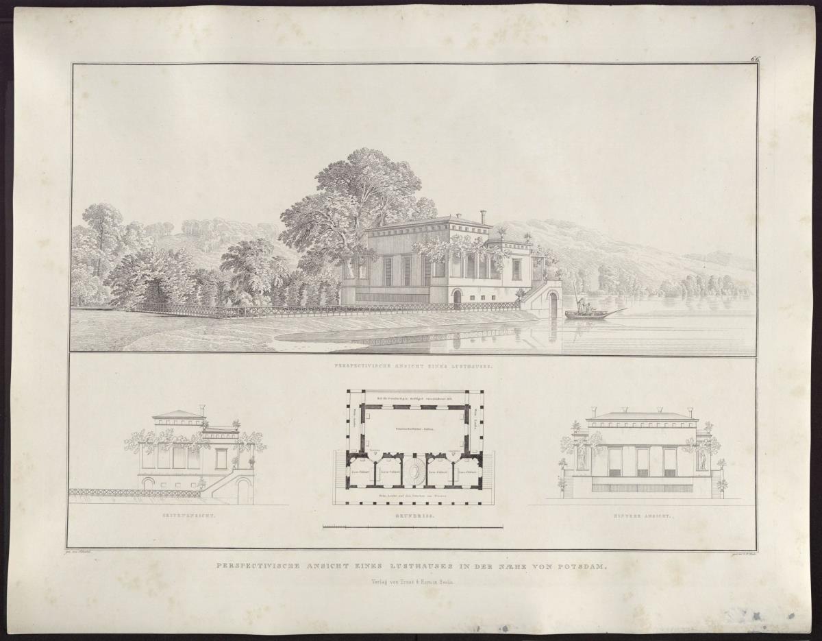 Sammlung architektonischer Entwürfe. Tafel 66 ( = Heft 9, Tafel 60, 1826): Potsdam (nähe). Lusthaus. Perspektivische Ansicht