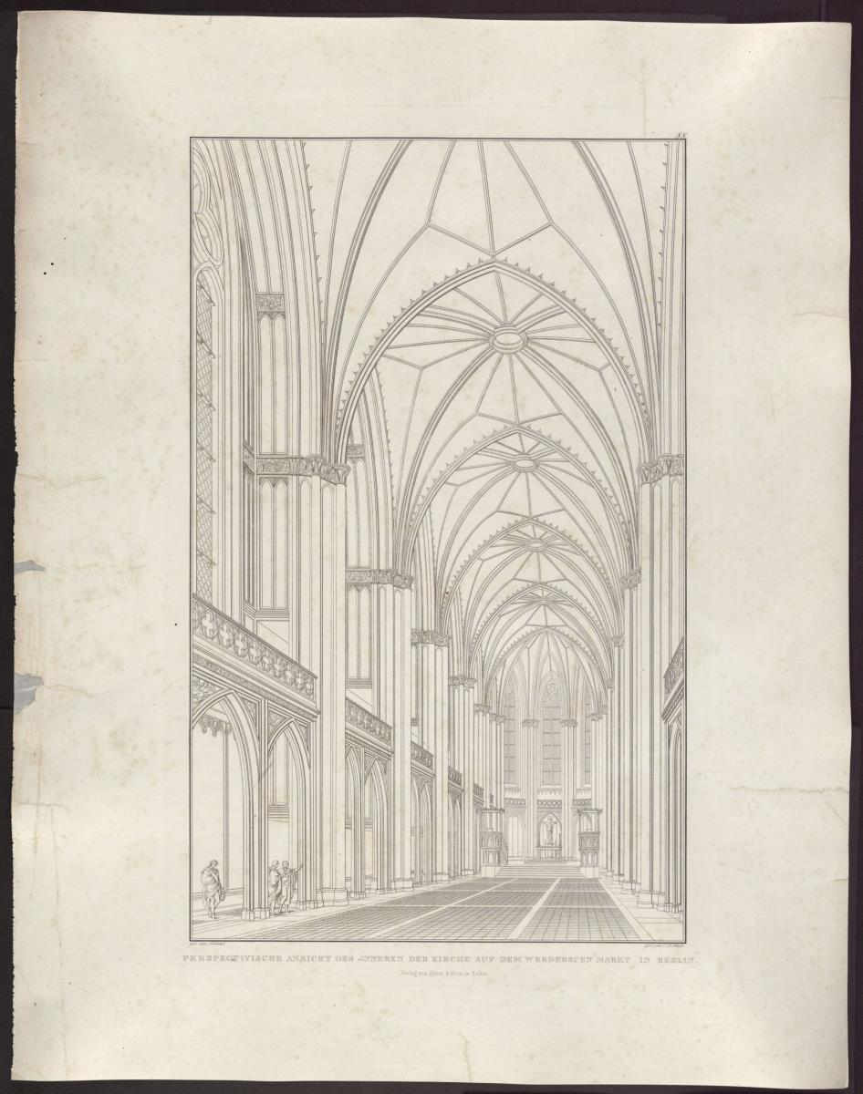 Sammlung architektonischer Entwürfe. Tafel 88 ( = Heft 13, Tafel 82, 1829): Berlin. Friedrichswerdersche Kirche. Ausgeführter Entwurf. Perspektivische Innenansicht
