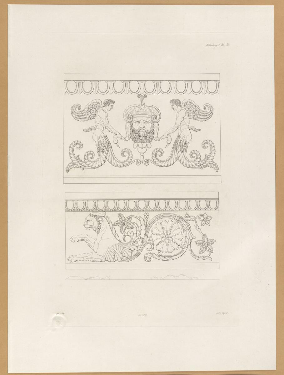 Vorbilder für Fabrikanten und Handwerker. Teil 1, Abteilung 1, Blatt 33: Zwei Terrakottareliefs aus dem Museum Kircherianum in Rom