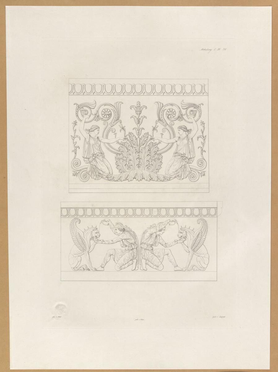 Vorbilder für Fabrikanten und Handwerker. Teil 1, Abteilung 1, Blatt 34: Zwei Terrakottareliefs aus den Vatikanischen Museen