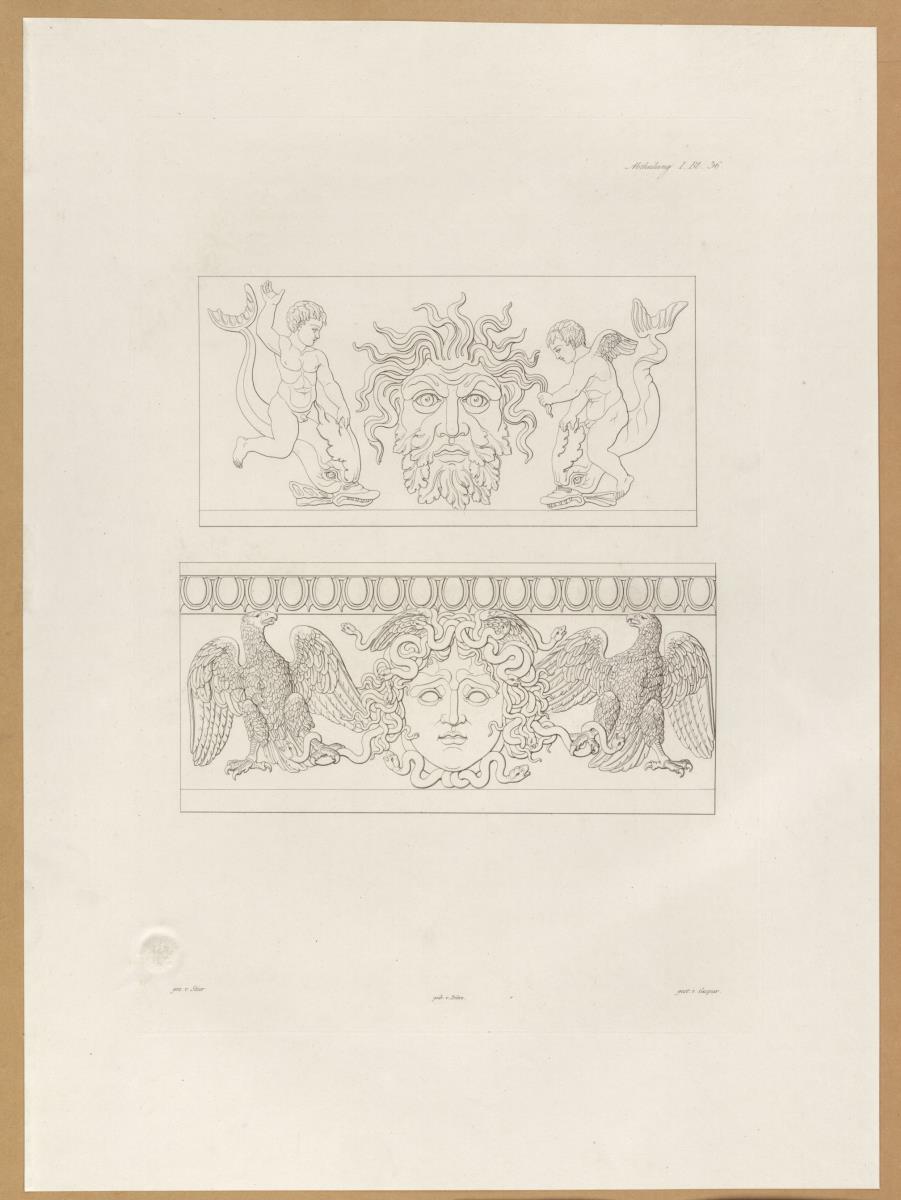 Vorbilder für Fabrikanten und Handwerker. Teil 1, Abteilung 1, Blatt 36: Zwei Terrakottareliefs aus dem British Museum in London