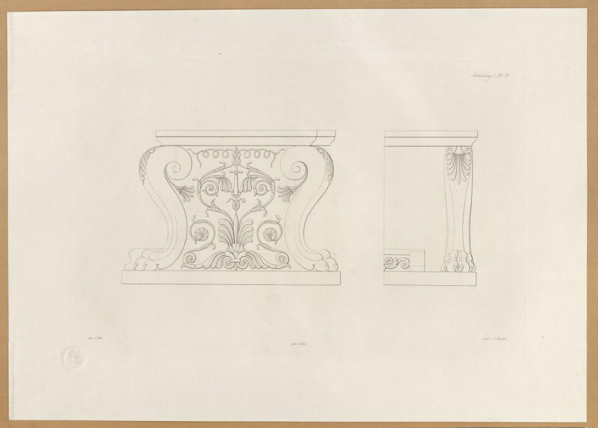 Vorbilder für Fabrikanten und Handwerker. Teil 1, Abteilung 1, Blatt 37: Marmorsessel aus der Kirche St. Stephani (Santo Stefano Rotondo?) in Rom