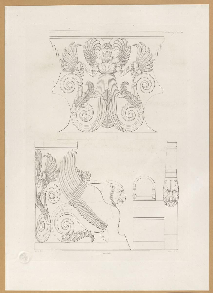 Vorbilder für Fabrikanten und Handwerker. Teil 1, Abteilung 1, Blatt 38: Marmorsessel aus der Kirche St. Gregorii (Santi Andrea e Gregorio al Monte Celio, auch San Gregorio Magno) in Rom