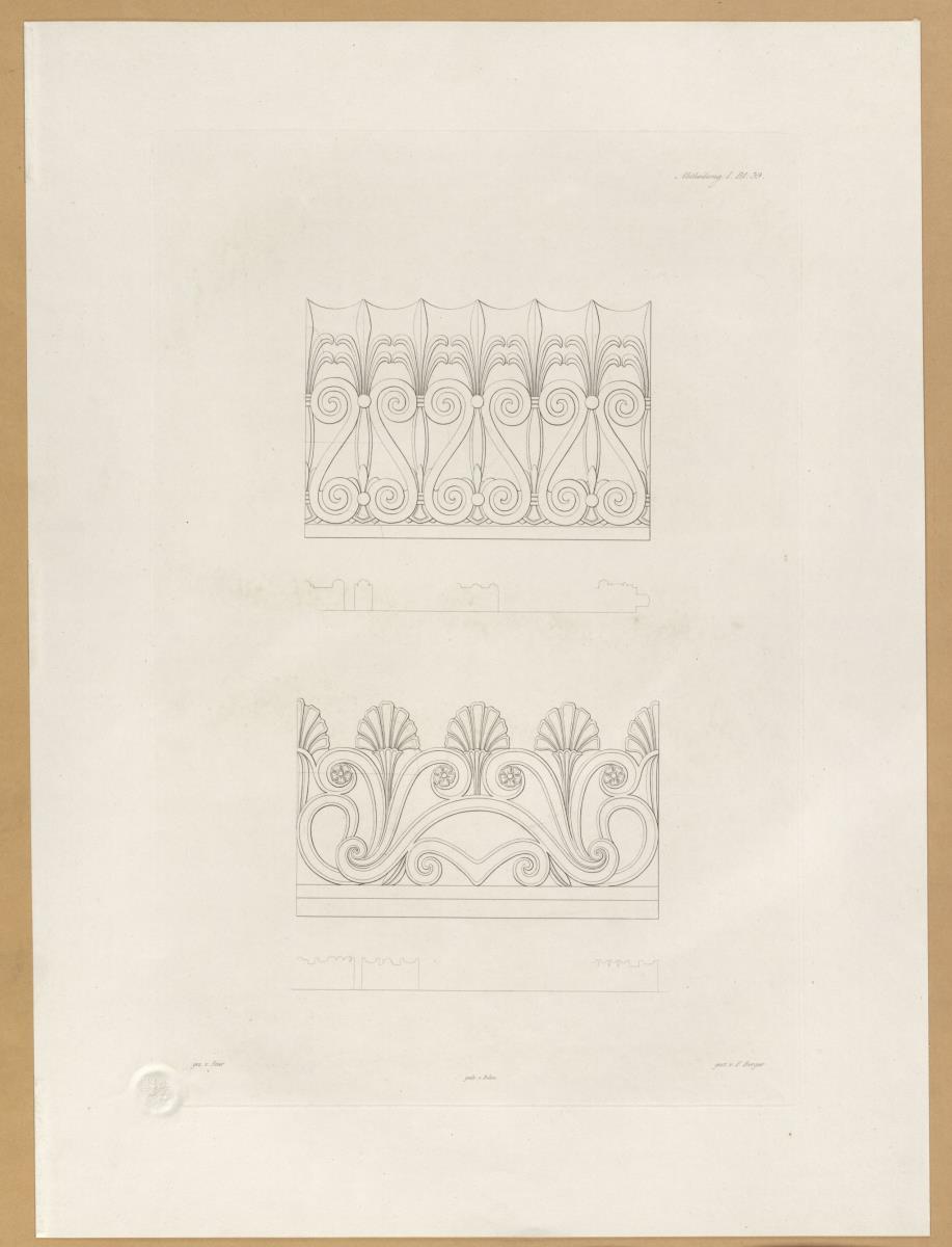 Vorbilder für Fabrikanten und Handwerker. Teil 1, Abteilung 1, Blatt 39: Zwei Terrakottareliefs aus den Vatikanischen Museen