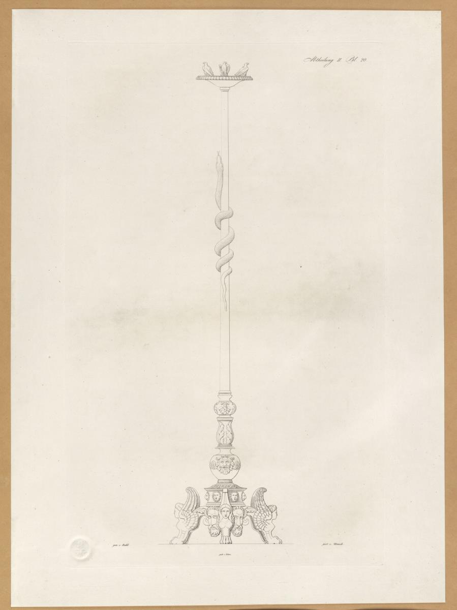 Vorbilder für Fabrikanten und Handwerker. Teil 1, Abteilung 2, Blatt 20: Kandelaber des 16. Jahrhunderts aus Bronze aus dem Museum in Kassel