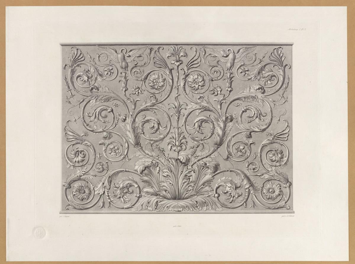 Vorbilder für Fabrikanten und Handwerker. Teil 2, Abteilung 1, Blatt 2: Antike Marmortafel mit Akanthusrelief aus dem Museo degli Uffizi in Florenz
