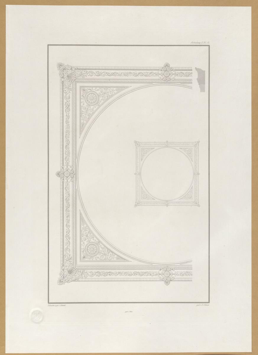Vorbilder für Fabrikanten und Handwerker. Teil 2, Abteilung 2, Blatt 12: Entwurf für Rahmen für die Königliche Gemäldesammlung (Gemäldegalerie) im Königlichen Museum (Altes Museum) in Berlin