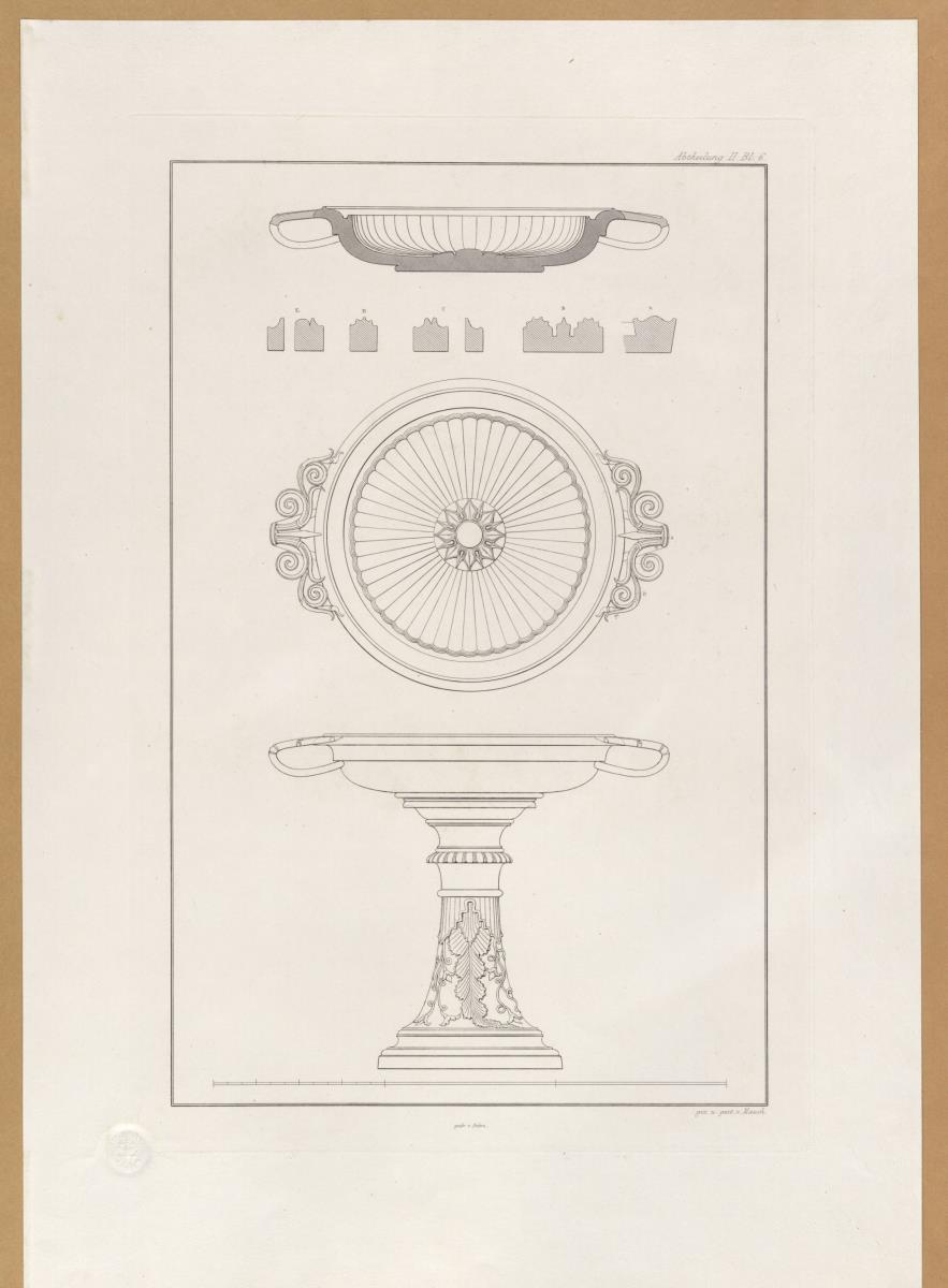 Vorbilder für Fabrikanten und Handwerker. Teil 2, Abteilung 2, Blatt 6: Marmorschale (Tazza) aus Pompeji im Museo Borbonico in Neapel